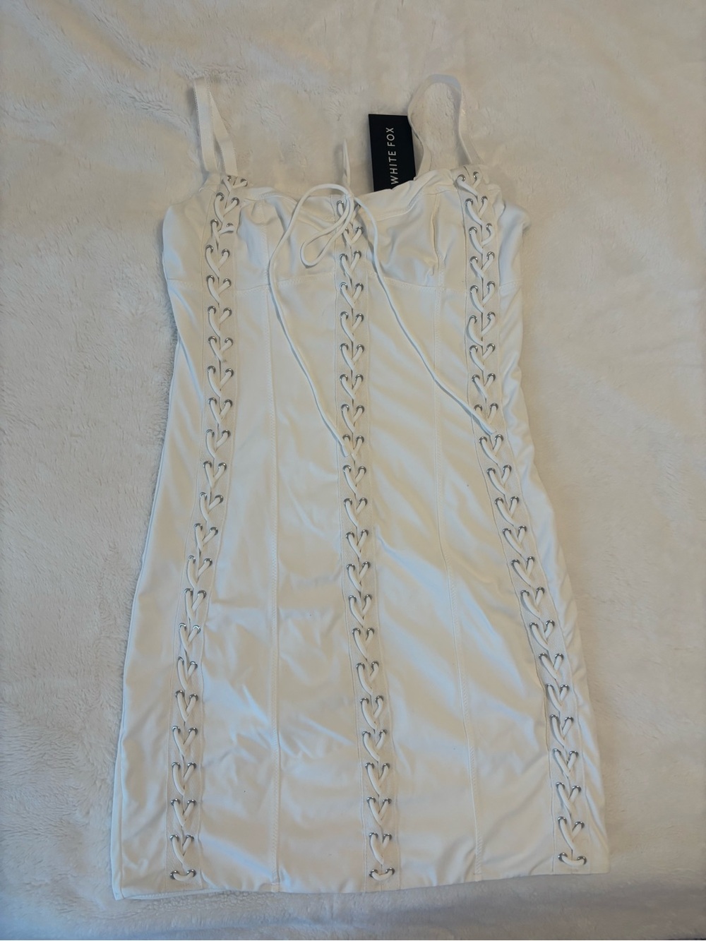 White Fox Boutique White Lace-Up Mini Dress